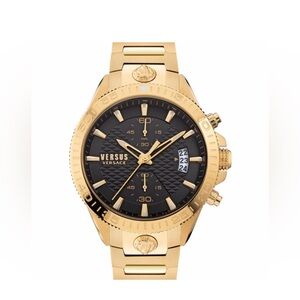 NWT Versus Versace Black and Gold Timepiece 46MM Griffith Chronograph